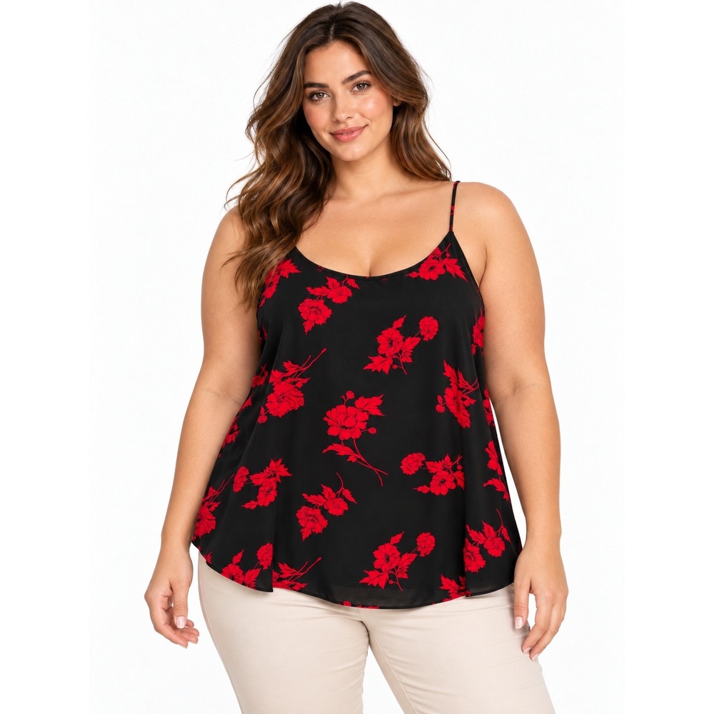 Bar III Cami Top XXL Black Red Floral Spaghetti Strap Scoop Neck Tank Layering
